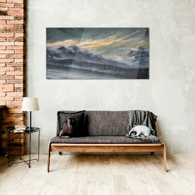 Mountain landscape at dusk Glass art print