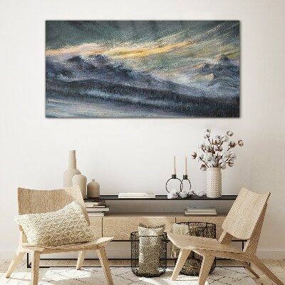 Mountain landscape at dusk Glass art print