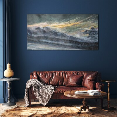 Mountain landscape at dusk Glass art print