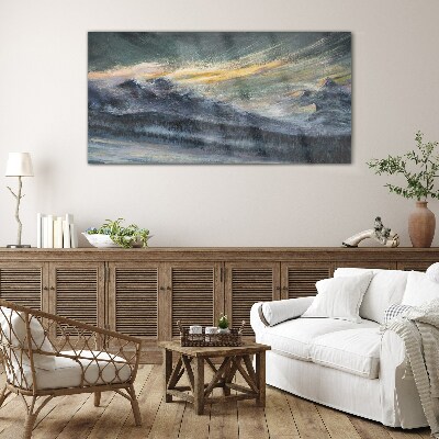 Mountain landscape at dusk Glass art print