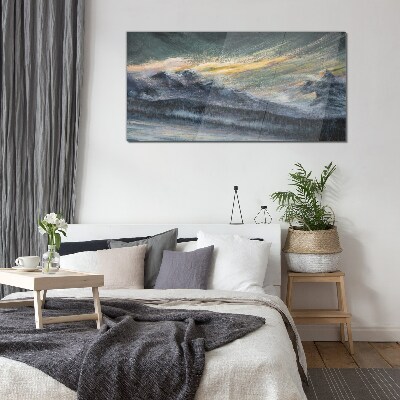Mountain landscape at dusk Glass art print