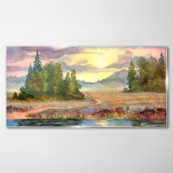 A quiet morning by the lake Wall art on glass