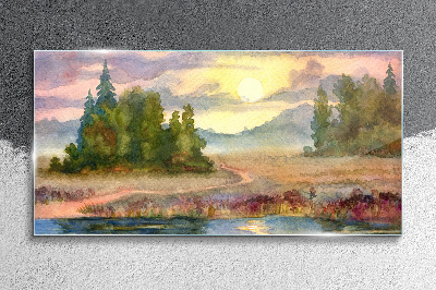 A quiet morning by the lake Wall art on glass