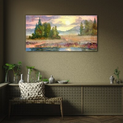 A quiet morning by the lake Wall art on glass