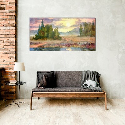 A quiet morning by the lake Wall art on glass