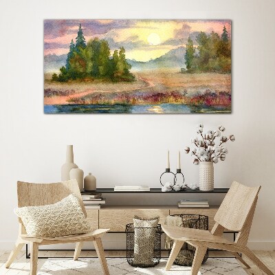 A quiet morning by the lake Wall art on glass