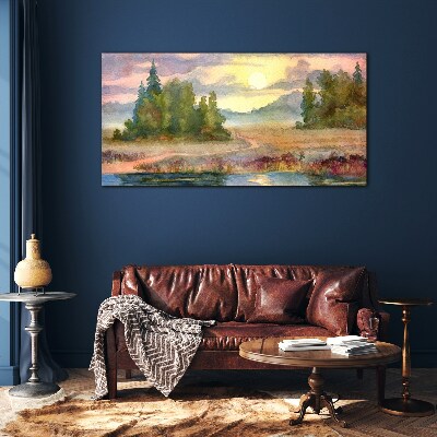 A quiet morning by the lake Wall art on glass