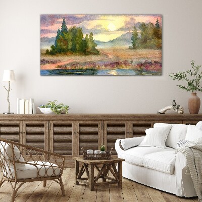 A quiet morning by the lake Wall art on glass