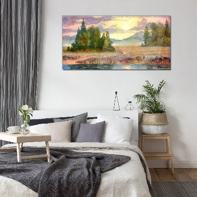 A quiet morning by the lake Wall art on glass