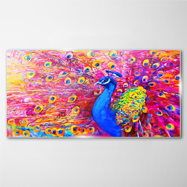 Colorful peacock in spring glow Wall art on glass