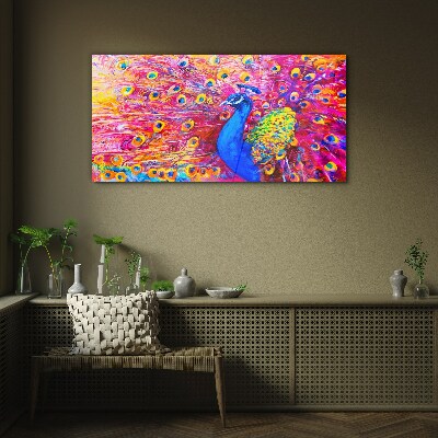 Colorful peacock in spring glow Wall art on glass