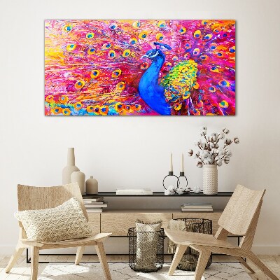 Colorful peacock in spring glow Wall art on glass