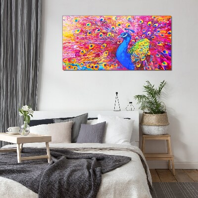Colorful peacock in spring glow Wall art on glass