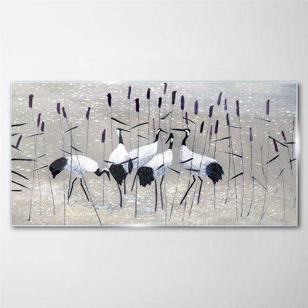 Animals birds reed Glass Wall Art
