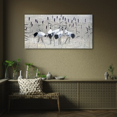 White cranes in the reeds Glass art print