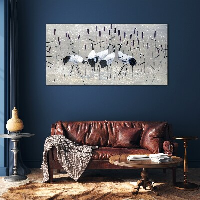White cranes in the reeds Glass art print