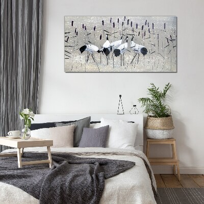 White cranes in the reeds Glass art print