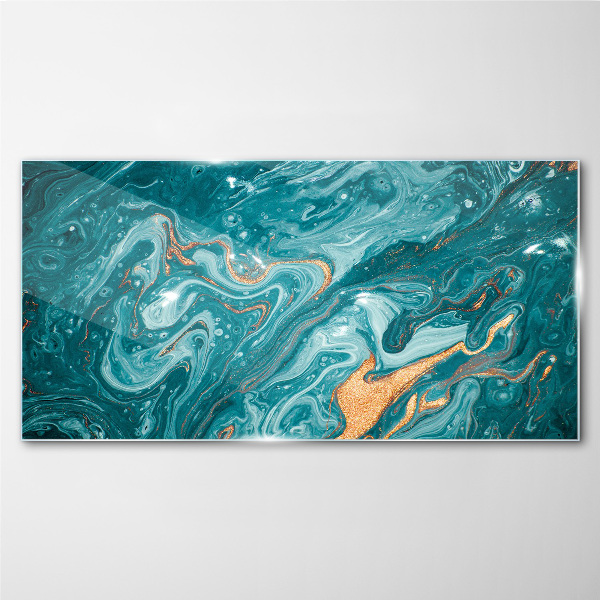 Ocean waves with copper accents Glass art print