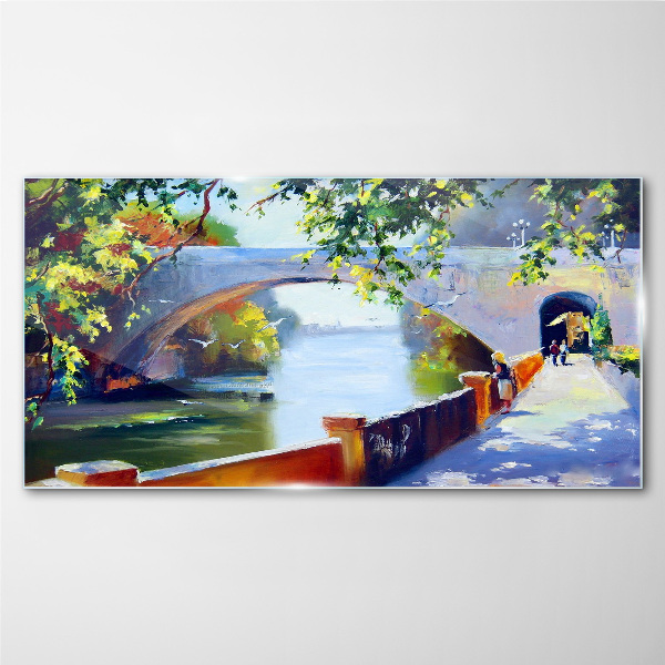 Bridge in the sunny park Glass art print
