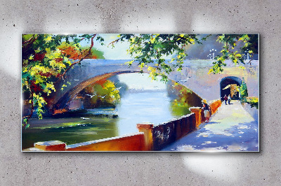 Bridge in the sunny park Glass art print