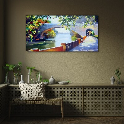 Bridge in the sunny park Glass art print