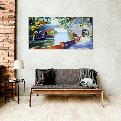 Bridge in the sunny park Glass art print