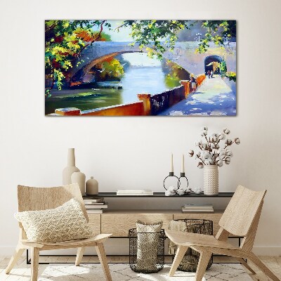 Bridge in the sunny park Glass art print
