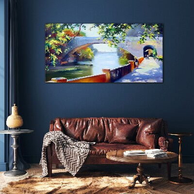 Bridge in the sunny park Glass art print