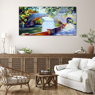Bridge in the sunny park Glass art print