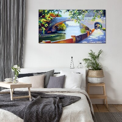 Bridge in the sunny park Glass art print