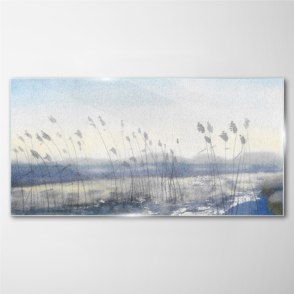 A peaceful landscape with grasses Glass art print