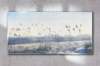 A peaceful landscape with grasses Glass art print
