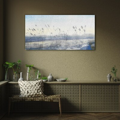 A peaceful landscape with grasses Glass art print