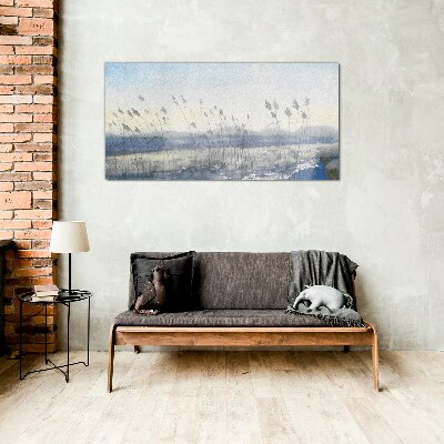 A peaceful landscape with grasses Glass art print