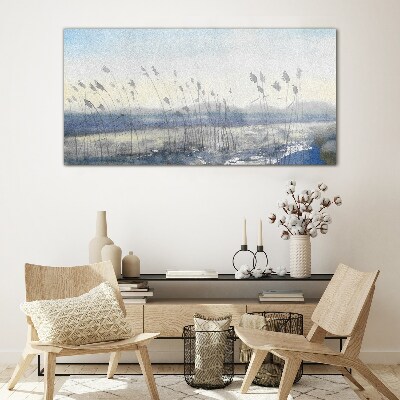 A peaceful landscape with grasses Glass art print