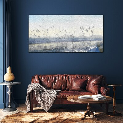 A peaceful landscape with grasses Glass art print