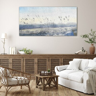 A peaceful landscape with grasses Glass art print