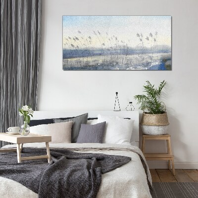 A peaceful landscape with grasses Glass art print
