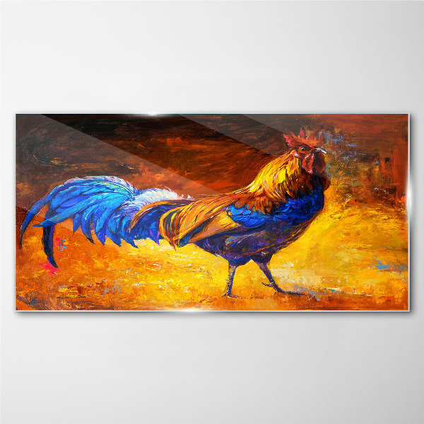Colorful rooster against the background of fire Wall art on glass