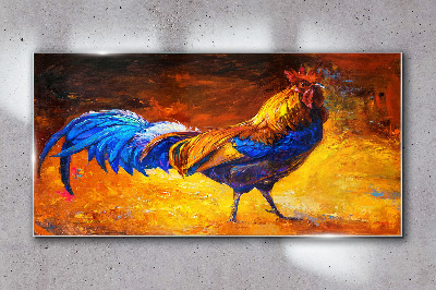 Colorful rooster against the background of fire Wall art on glass