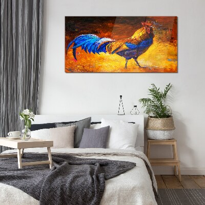 Colorful rooster against the background of fire Wall art on glass