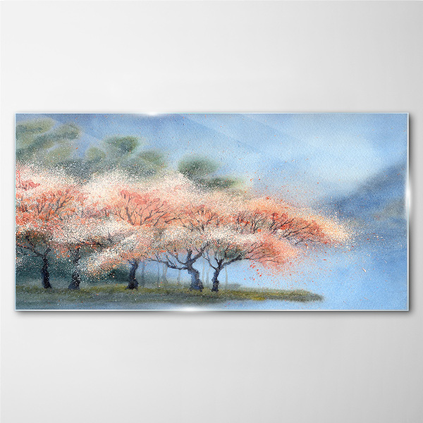 Spring trees in pastel colors Glass art print