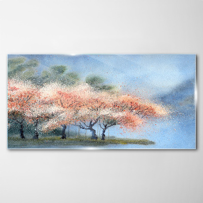 Spring trees in pastel colors Glass art print