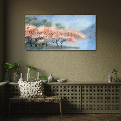 Spring trees in pastel colors Glass art print