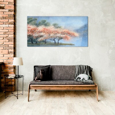 Spring trees in pastel colors Glass art print