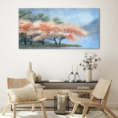 Tree flowers abstraction Glass Wall Art