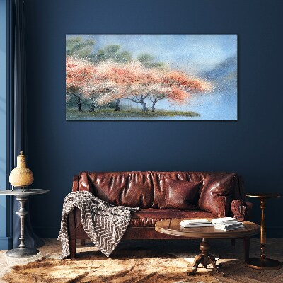 Spring trees in pastel colors Glass art print