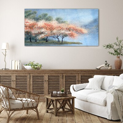 Spring trees in pastel colors Glass art print