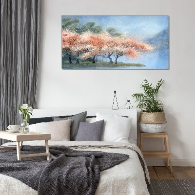 Spring trees in pastel colors Glass art print