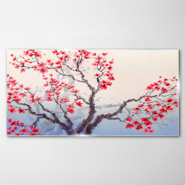 Floral landscape of a spring tree Wall art on glass